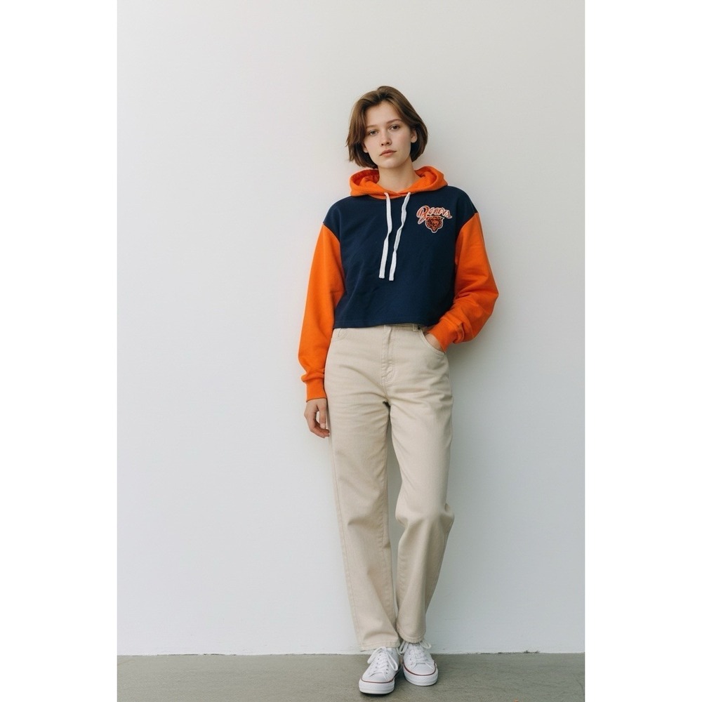 NFL Chicago Bears Women's Cropped Hoodie Navy‎ Orange Size Small
